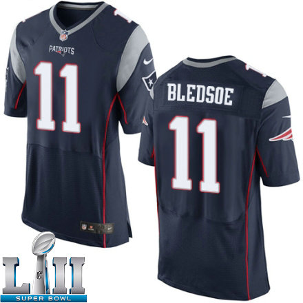 Mens Nike New England Patriots Super Bowl LII 11 Drew Bledsoe Elite Navy Blue Team Color NFL Jersey