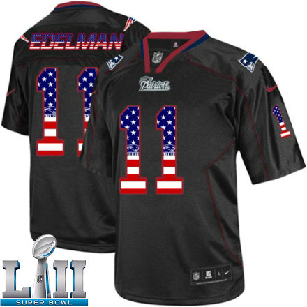 Mens Nike New England Patriots Super Bowl LII 11 Julian Edelman Elite Black USA Flag Fashion NFL Jersey