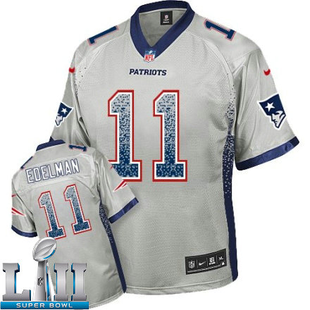 Mens Nike New England Patriots Super Bowl LII 11 Julian Edelman Elite Grey Drift Fashion NFL Jersey