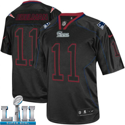 Mens Nike New England Patriots Super Bowl LII 11 Julian Edelman Elite Lights Out Black NFL Jersey