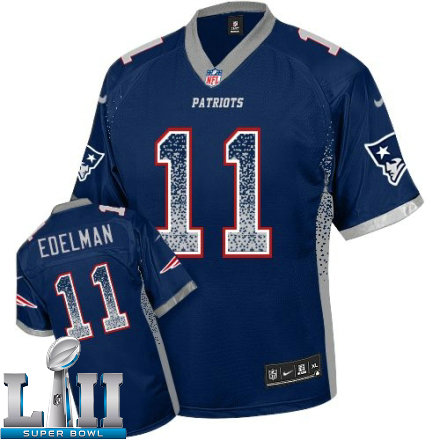 Mens Nike New England Patriots Super Bowl LII 11 Julian Edelman Elite Navy Blue Drift Fashion NFL Jersey