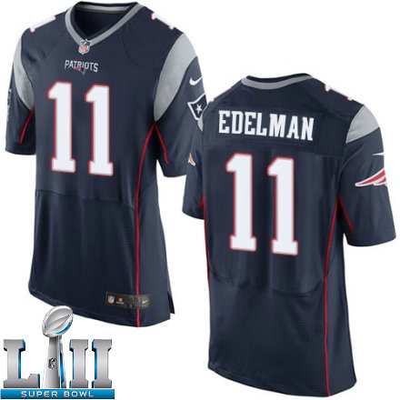 Mens Nike New England Patriots Super Bowl LII 11 Julian Edelman Elite Navy Blue Team Color NFL Jersey
