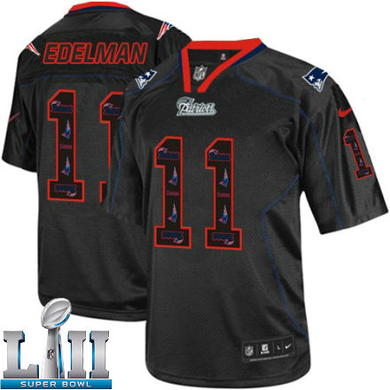 Mens Nike New England Patriots Super Bowl LII 11 Julian Edelman Elite New Lights Out Black NFL Jersey