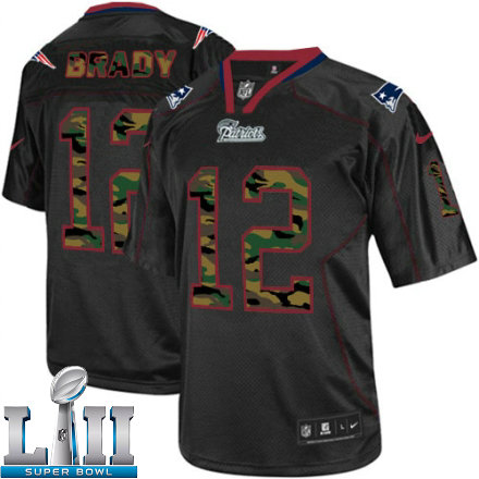 Mens Nike New England Patriots Super Bowl LII 12 Tom Brady Elite Black Camo Fashion NFL Jersey