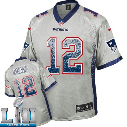 Mens Nike New England Patriots Super Bowl LII 12 Tom Brady Elite Grey Drift Fashion NFL Jersey
