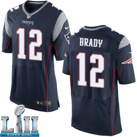 Mens Nike New England Patriots Super Bowl LII 12 Tom Brady Elite Navy Blue Team Color NFL Jersey