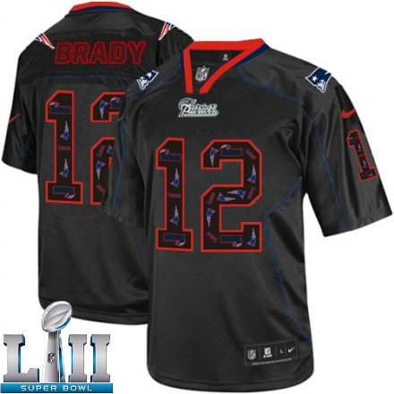 Mens Nike New England Patriots Super Bowl LII 12 Tom Brady Elite New Lights Out Black NFL Jersey