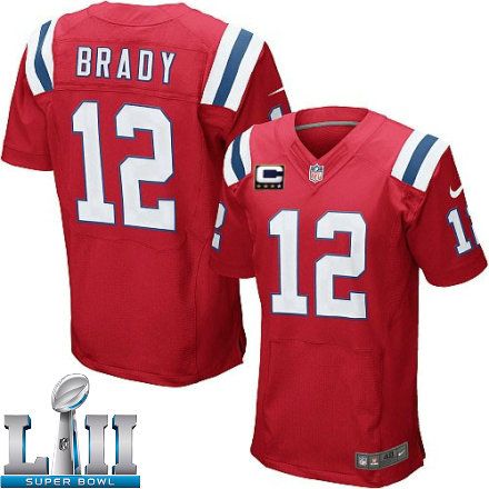 Mens Nike New England Patriots Super Bowl LII 12 Tom Brady Elite Red Alternate C Patch NFL Jersey