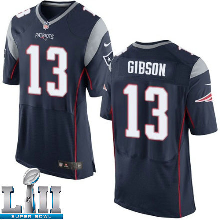 Mens Nike New England Patriots Super Bowl LII 13 Brandon Gibson Elite Navy Blue Team Color NFL Jersey