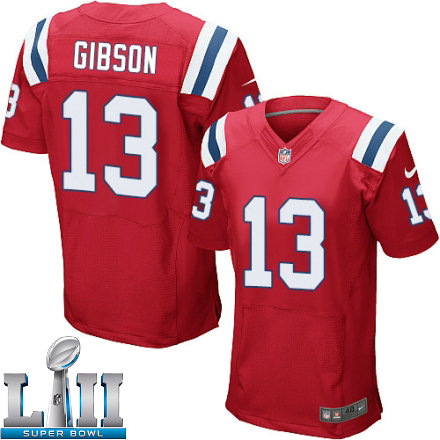 Mens Nike New England Patriots Super Bowl LII 13 Brandon Gibson Elite Red Alternate NFL Jersey