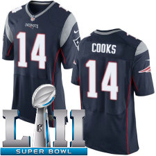 Mens Nike New England Patriots Super Bowl LII 14 Brandin Cooks Elite Navy Blue Team Color NFL Jersey
