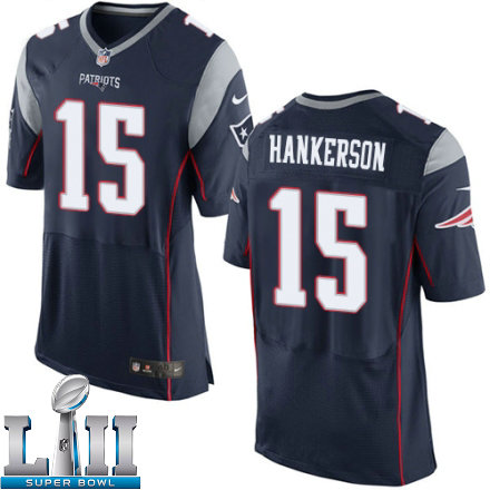 Mens Nike New England Patriots Super Bowl LII 15 Leonard Hankerson Elite Navy Blue Team Color NFL Jersey