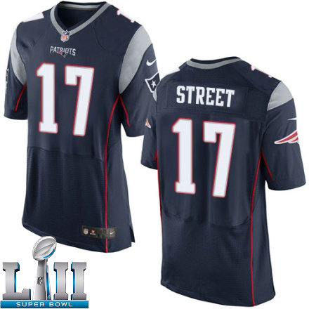 Mens Nike New England Patriots Super Bowl LII 17 Devin Street Elite Navy Blue Team Color NFL Jersey