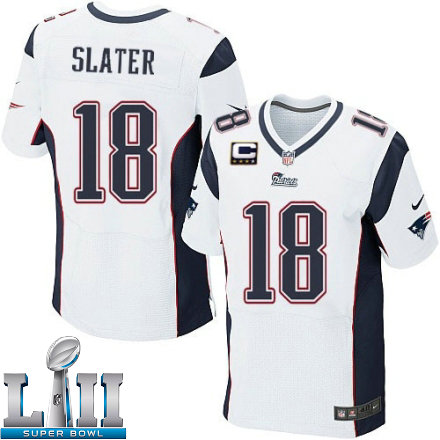 Mens Nike New England Patriots Super Bowl LII 18 Matthew Slater Elite White C Patch NFL Jersey