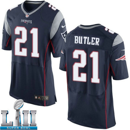 Mens Nike New England Patriots Super Bowl LII 21 Malcolm Butler Elite Navy Blue Team Color NFL Jersey