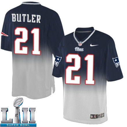 Mens Nike New England Patriots Super Bowl LII 21 Malcolm Butler Elite NavyGrey Fadeaway NFL Jersey