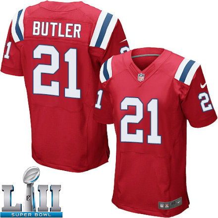 Mens Nike New England Patriots Super Bowl LII 21 Malcolm Butler Elite Red Alternate NFL Jersey
