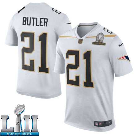 Mens Nike New England Patriots Super Bowl LII 21 Malcolm Butler Elite White Team Rice 2016 Pro Bowl NFL Jersey