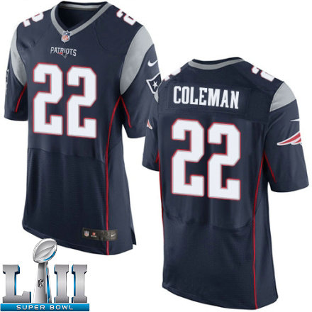 Mens Nike New England Patriots Super Bowl LII 22 Justin Coleman Elite Navy Blue Team Color NFL Jersey