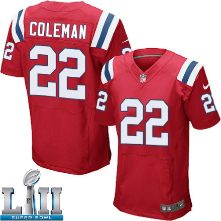 Mens Nike New England Patriots Super Bowl LII 22 Justin Coleman Elite Red Alternate NFL Jersey