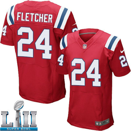 Mens Nike New England Patriots Super Bowl LII 24 Bradley Fletcher Elite Red Alternate NFL Jersey