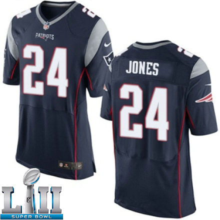 Mens Nike New England Patriots Super Bowl LII 24 Cyrus Jones Elite Navy Blue Team Color NFL Jersey