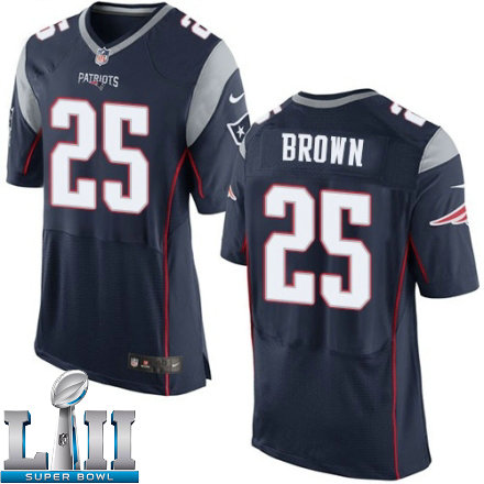 Mens Nike New England Patriots Super Bowl LII 25 Tarell Brown Elite Navy Blue Team Color NFL Jersey