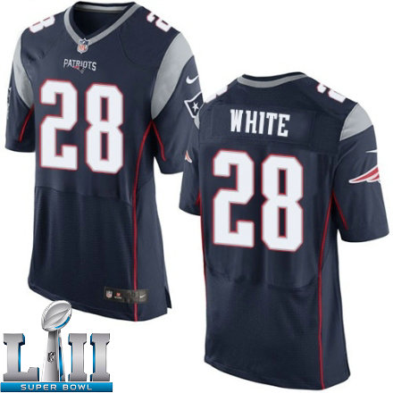 Mens Nike New England Patriots Super Bowl LII 28 James White Elite Navy Blue Team Color NFL Jersey