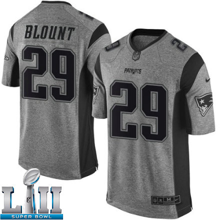 Mens Nike New England Patriots Super Bowl LII 29 LeGarrette Blount Elite Gray Gridiron NFL Jersey