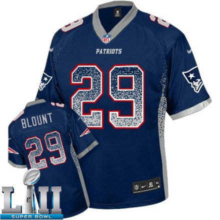 Mens Nike New England Patriots Super Bowl LII 29 LeGarrette Blount Elite Navy Blue Drift Fashion NFL Jersey