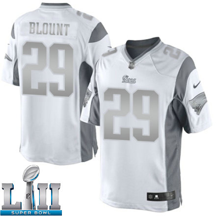 Mens Nike New England Patriots Super Bowl LII 29 LeGarrette Blount Elite White Platinum NFL Jersey