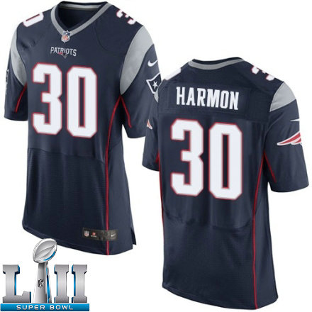 Mens Nike New England Patriots Super Bowl LII 30 Duron Harmon Elite Navy Blue Team Color NFL Jersey