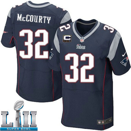 Mens Nike New England Patriots Super Bowl LII 32 Devin McCourty Elite Navy Blue Team Color C Patch NFL Jersey
