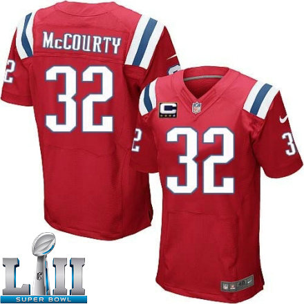 Mens Nike New England Patriots Super Bowl LII 32 Devin McCourty Elite Red Alternate C Patch NFL Jersey