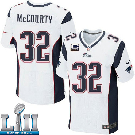 Mens Nike New England Patriots Super Bowl LII 32 Devin McCourty Elite White C Patch NFL Jersey