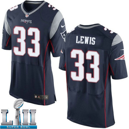 Mens Nike New England Patriots Super Bowl LII 33 Dion Lewis Elite Navy Blue Team Color NFL Jersey