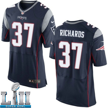 Mens Nike New England Patriots Super Bowl LII 37 Jordan Richards Elite Navy Blue Team Color NFL Jersey