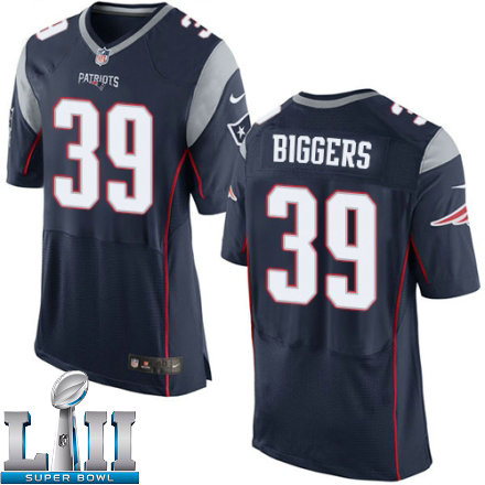Mens Nike New England Patriots Super Bowl LII 39 EJ Biggers Elite Navy Blue Team Color NFL Jersey