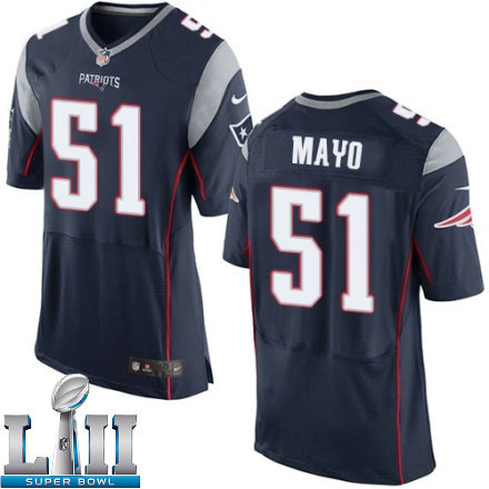 Mens Nike New England Patriots Super Bowl LII 51 Jerod Mayo Elite Navy Blue Team Color NFL Jersey