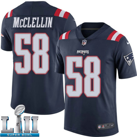 Mens Nike New England Patriots Super Bowl LII 58 Shea McClellin Limited Navy Blue Rush NFL Jersey