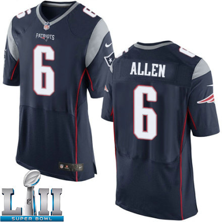 Mens Nike New England Patriots Super Bowl LII 6 Ryan Allen Elite Navy Blue Team Color NFL Jersey