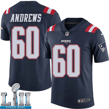 Mens Nike New England Patriots Super Bowl LII 60 David Andrews Limited Navy Blue Rush NFL Jersey