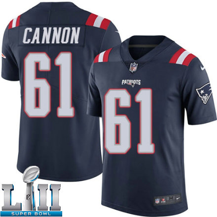 Mens Nike New England Patriots Super Bowl LII 61 Marcus Cannon Limited Navy Blue Rush NFL Jersey