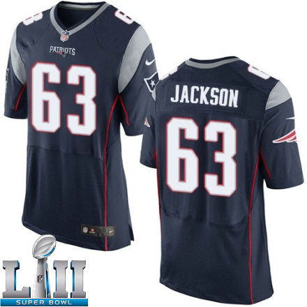 Mens Nike New England Patriots Super Bowl LII 63 Tre Jackson Elite Navy Blue Team Color NFL Jersey