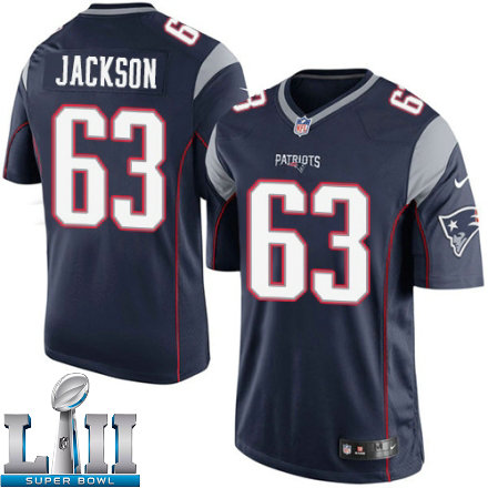 Mens Nike New England Patriots Super Bowl LII 63 Tre Jackson Limited Navy Blue Team Color NFL Jersey