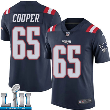 Mens Nike New England Patriots Super Bowl LII 65 Jonathan Cooper Limited Navy Blue Rush NFL Jersey