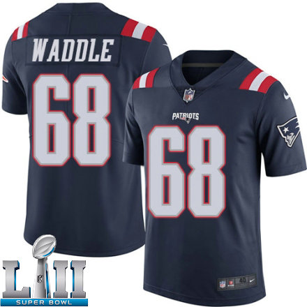 Mens Nike New England Patriots Super Bowl LII 68 LaAdrian Waddle Elite Navy Blue Rush NFL Jersey