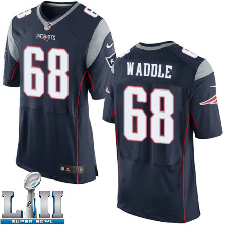 Mens Nike New England Patriots Super Bowl LII 68 LaAdrian Waddle Elite Navy Blue Team Color NFL Jersey