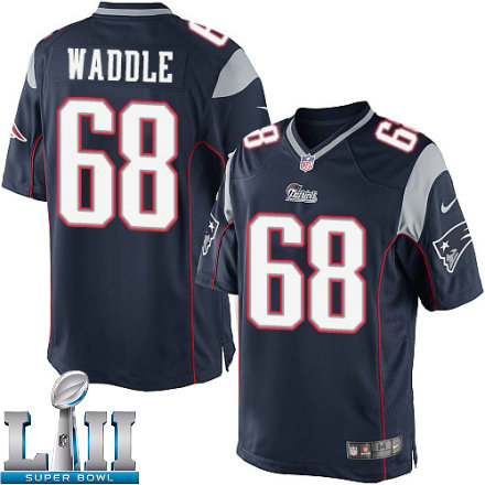 Mens Nike New England Patriots Super Bowl LII 68 LaAdrian Waddle Limited Navy Blue Team Color NFL Jersey