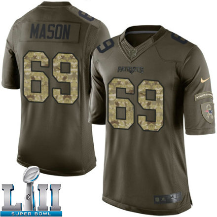 Mens Nike New England Patriots Super Bowl LII 69 Shaq Mason Elite Green Salute to Service NFL Jersey